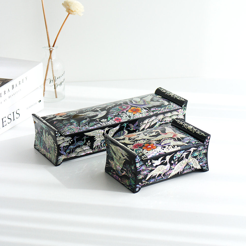 Masterpiece Najeon Pine & Crane Roof-Tile Pen Case Box (Master Artisan Kim Young-man)