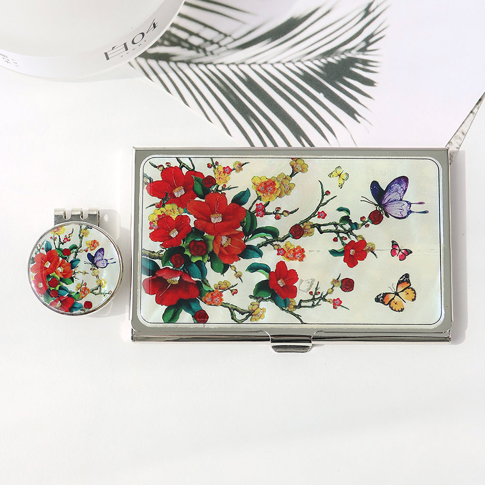 2-Piece Set: Business Card Case Golf Ball Marker K(Flower)