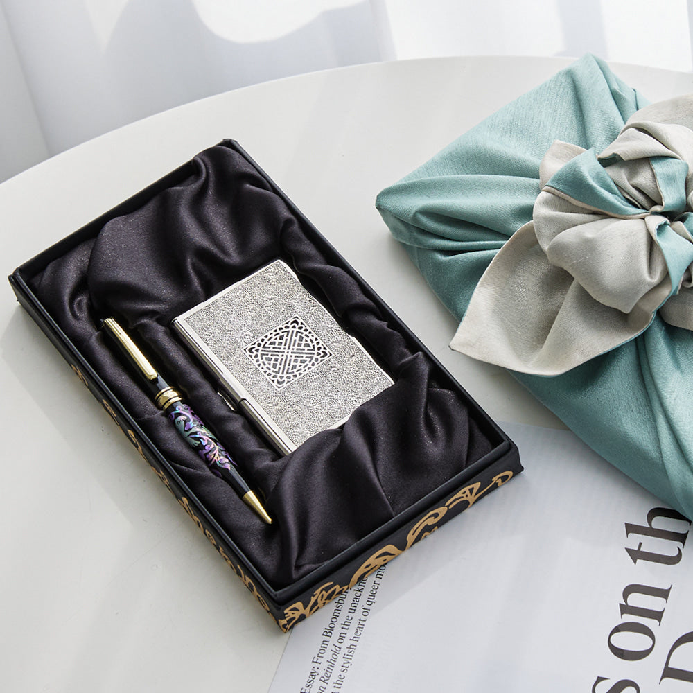 Metal Business Card Case & Mother of Pearl Ballpoint Pen Gift Set