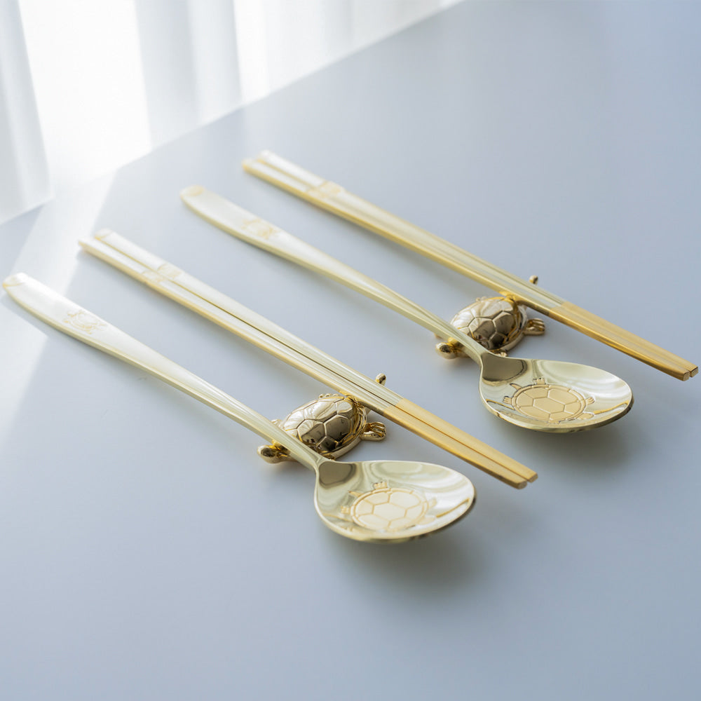 Spoon & Chopstick Set — Tortoise (Gold) - LV0084