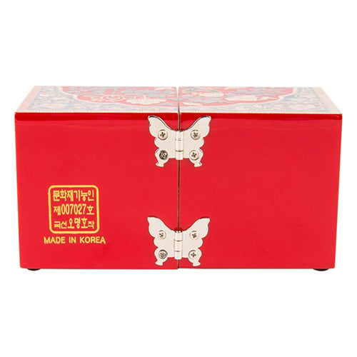 Round Peony Double Lidded Mother of Pearl Jewelry Box (Small, Red)
