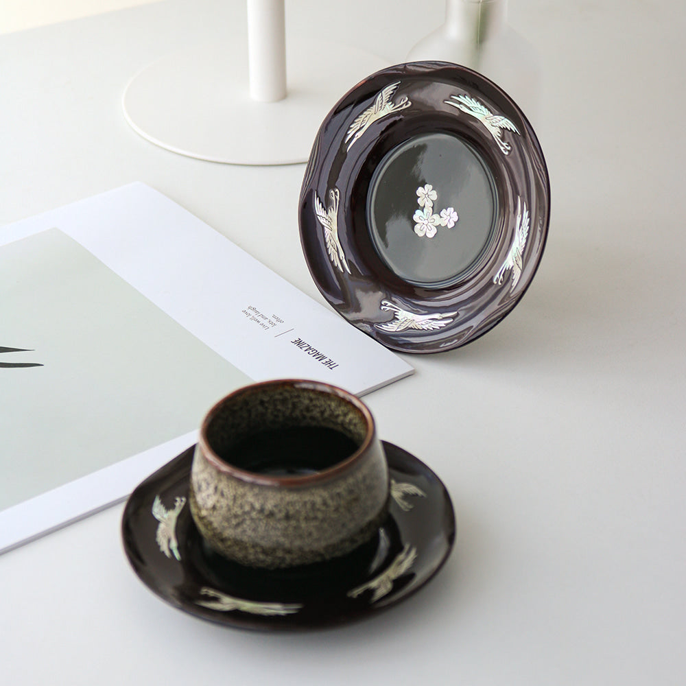 6-Piece Set: Najeonchilgi 5 Crane Tea Coaster Set Mother of Pearl Coaster Traditional Coaster (Master Artisan Lee Won-geun)