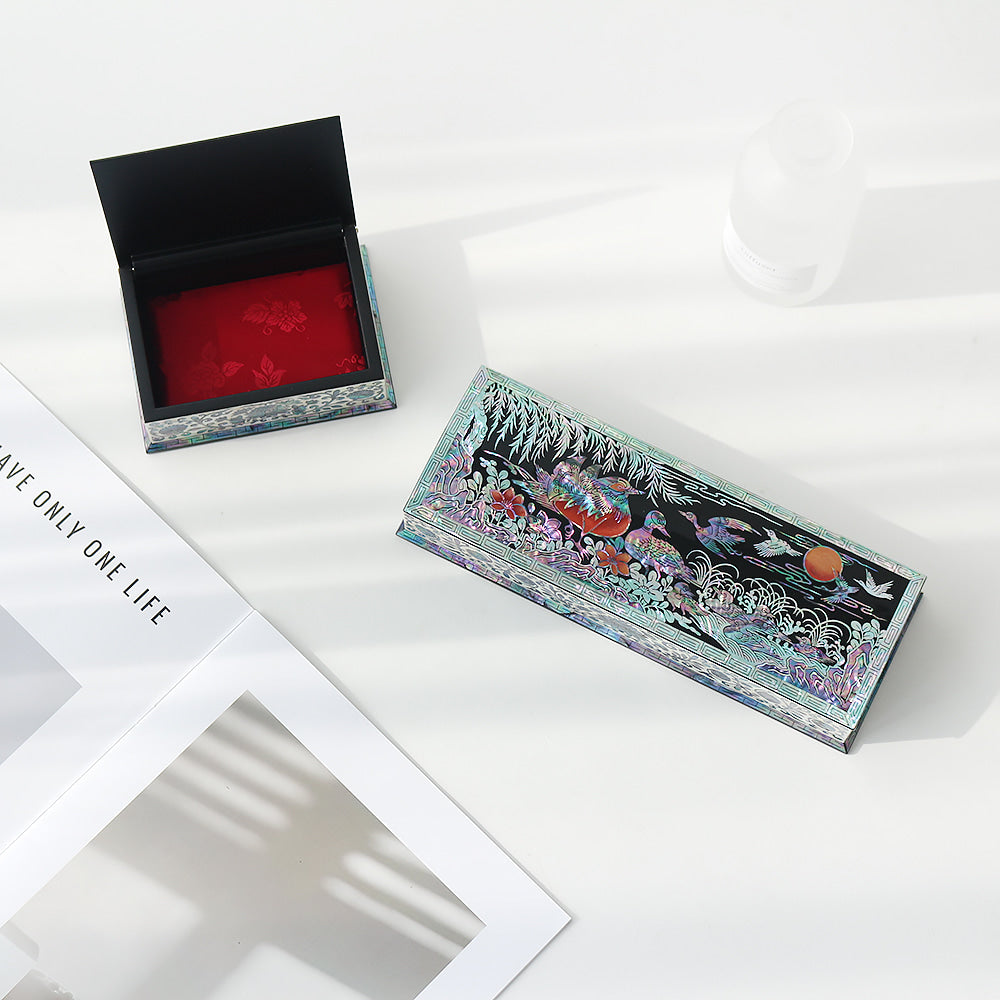Najeonchilgi Mandarin Duck Auto-Open Mother of Pearl Pen Case Business Card Case