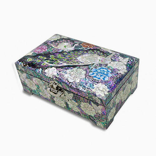 Peacock 2-Tier Mother of Pearl Jewelry Box (Medium)- by Park In-ho
