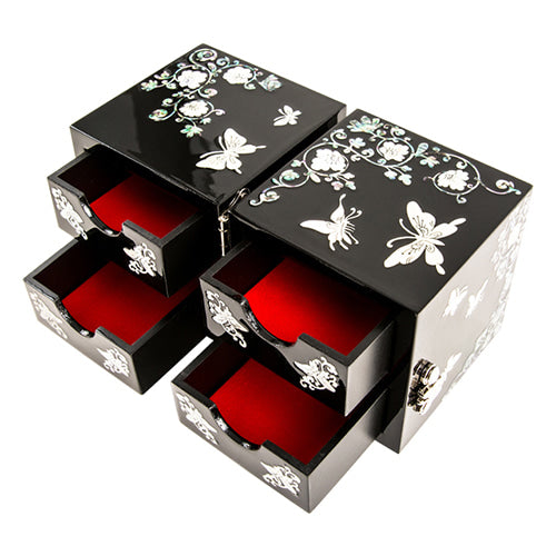 Glossy Double Lidded Mother of Pearl Jewelry Box (Butterfly, Medium)