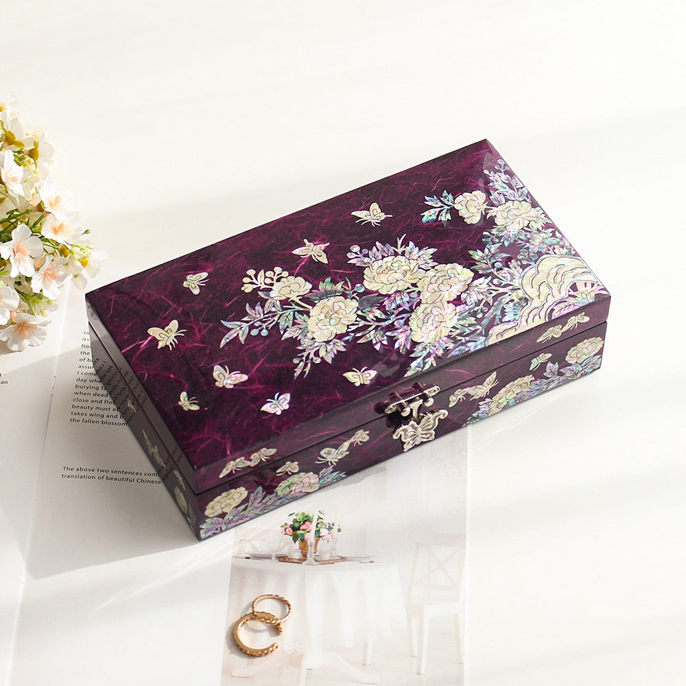 Najeonchilgi Hanji Peony of Wealth 1-Tier Mother of Pearl Jewelry Box Yedan Wedding Gift Box, 23 cm