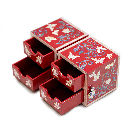 Butterfly NaturalMother of Pearl Double Lidded Jewelry Box (Medium, Glossy, Red) - Oh Myung - Ho