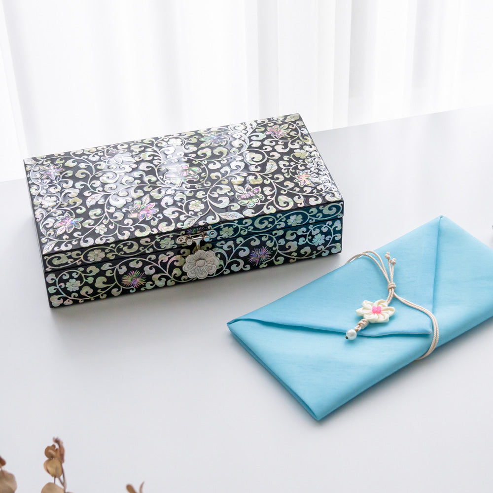 Wedding Gift Mother of Pearl Box Crane & Pine Arabesque Mother of Pearl Jewelry Box 23 Cm Cash Gift Box Najeonchilgi Lacquerware Jewelry Box Gift for International Customers