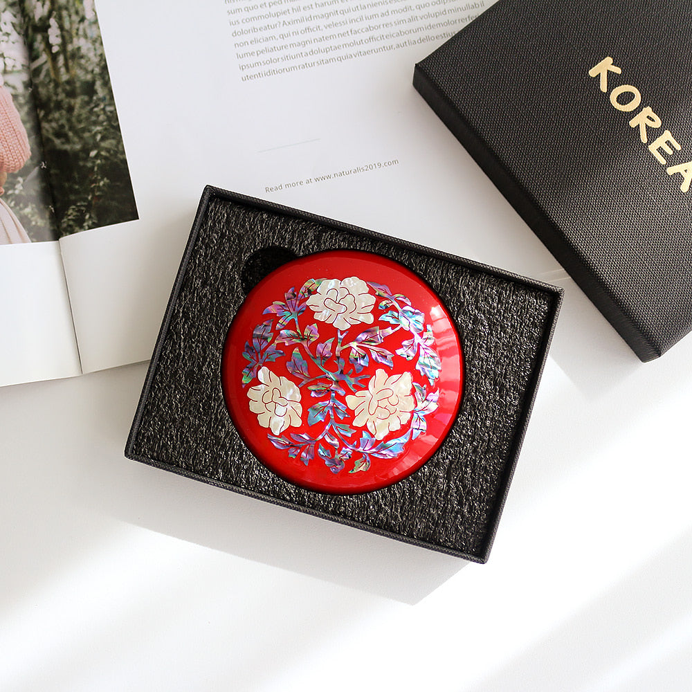 Najeonchilgi Vivid Wood Round Mother of Pearl Hand Mirror Yedan Mother of Pearl Mirror Korean