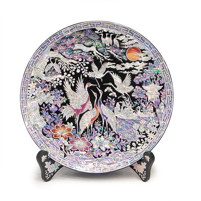 Najeon Chilgi Mother of Pearl Plate & Tray — Pine & Crane by Kim Gil-su - DE0041