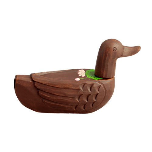 Small Wooden Mandarin Duck — Lotus - DE0142