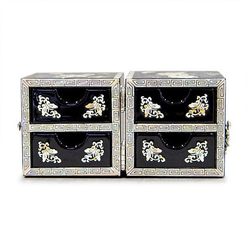 Butterfly NaturalMother of Pearl Double Lidded Jewelry Box (Medium, Glossy, Black) - Oh Myung - Ho