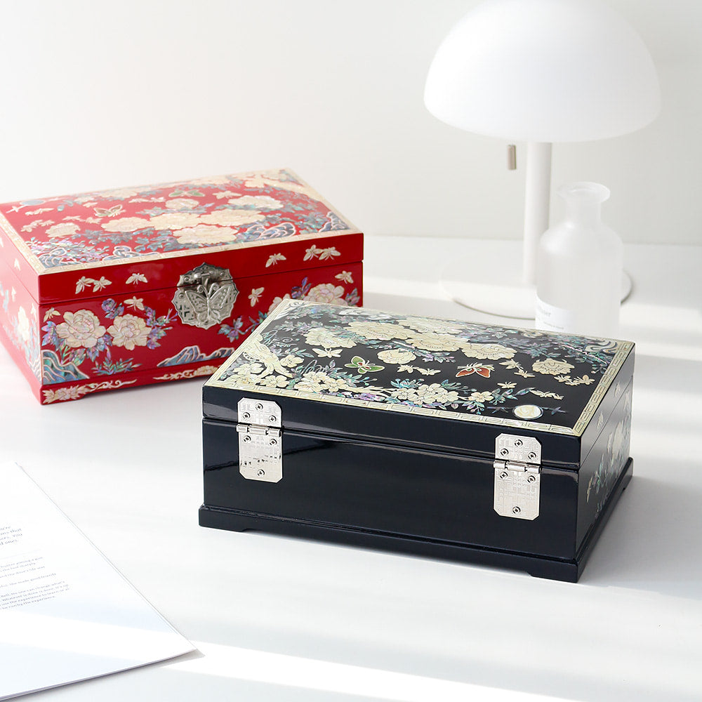 Najeonchilgi Peony 2-Tier Mother of Pearl Jewelry Box, 24 cm