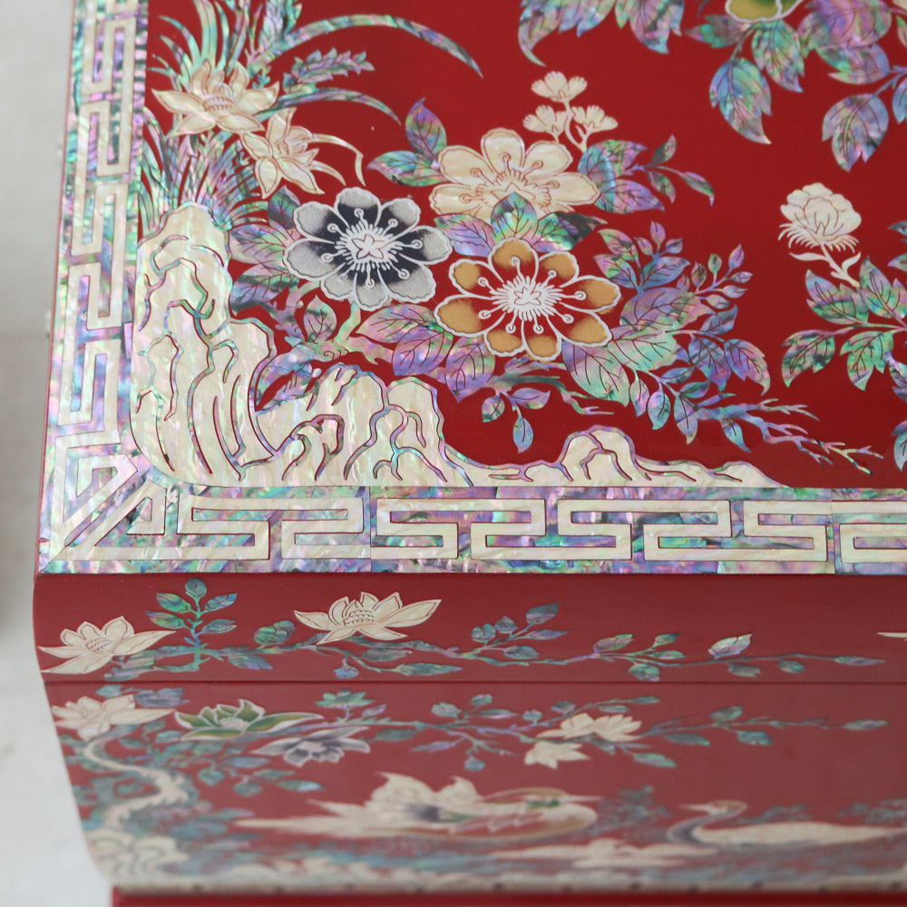 Masterpiece Najeon Bridal Painted Peony of Wealth Bongchae Wedding Box (Red)