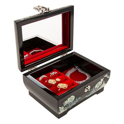 Hydrangea Mother of Pearl Jewelry Box (Black, 1-Tier)