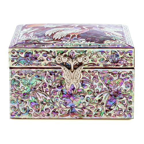 해RedBox Crane & Pine Square 1-Tier Jewelry Box (Red, Black) Small