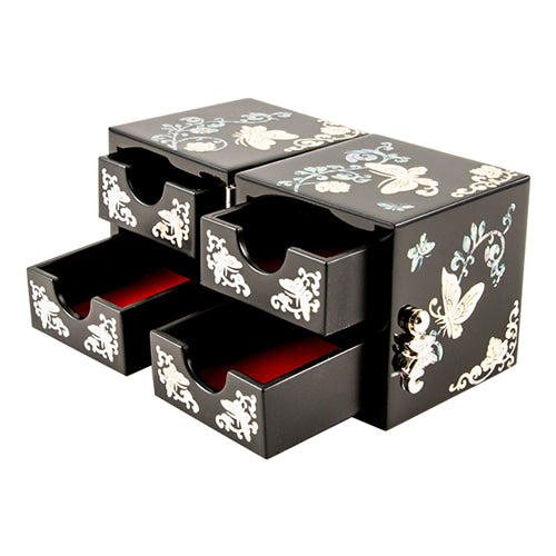 Glossy Butterfly Double Lidded Mother of Pearl Jewelry Box (Oh Myung - Ho)