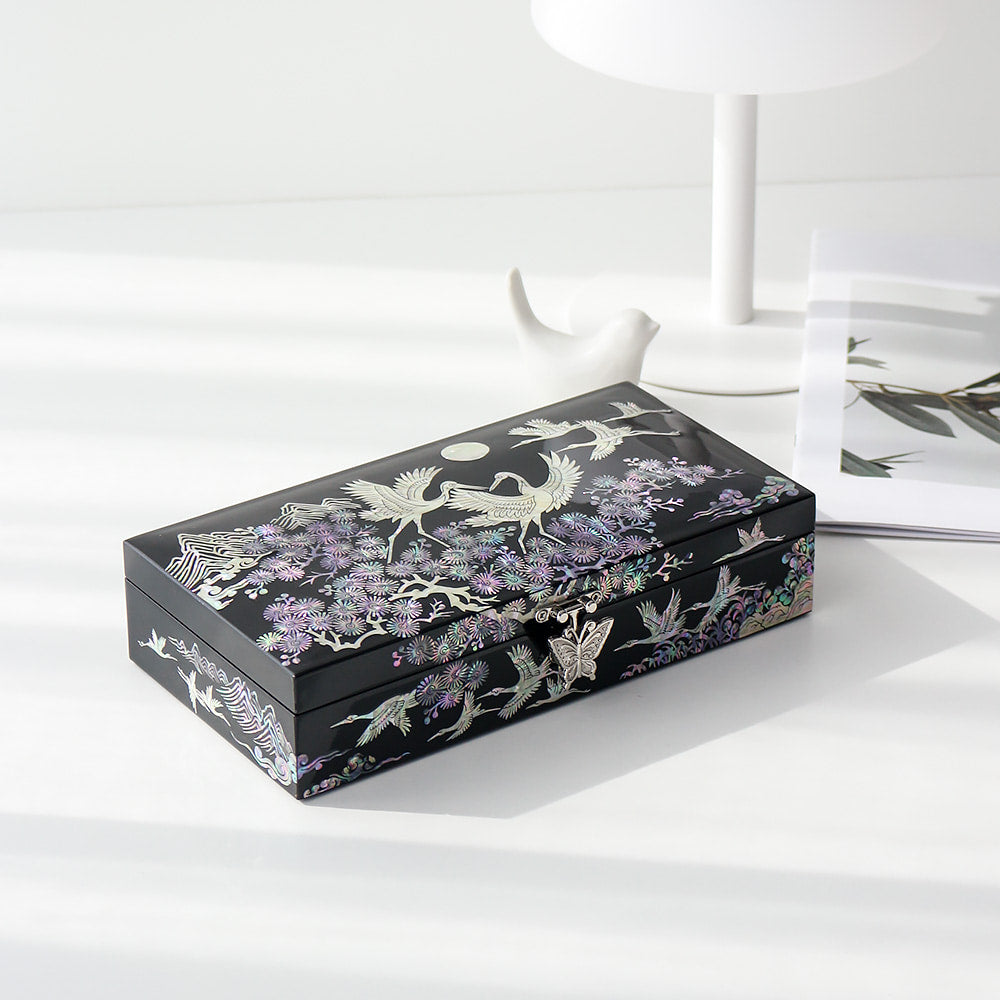 Najeonchilgi 1-Tier Pine & Crane Yedan Jewelry Box H Jewelry Box Yedan Wedding Gift Box Mother of Pearl, 23 cm