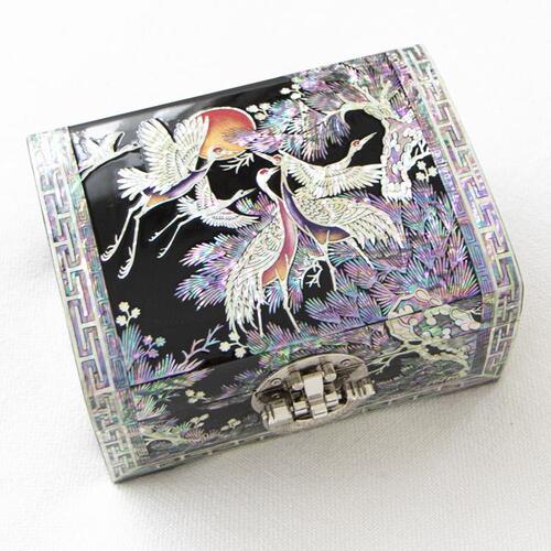 Premium Najeonchilgi Lacquerware Crane & Pine 2-Tier Rounded Mother of Pearl Jewelry Box 18 Cm - Jang Tae - Bok