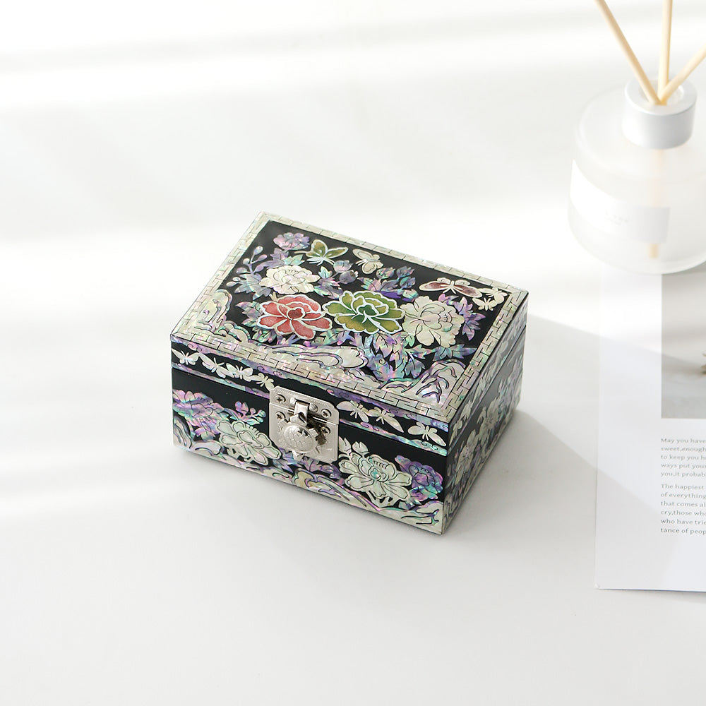 Najeonchilgi Peony & Butterfly Mini Mother of Pearl Jewelry Box, 12 cm