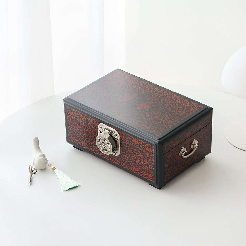 Premium Flower Arabesque Pattern Ottchil Lacquer Jewelry Box, 30 cm
