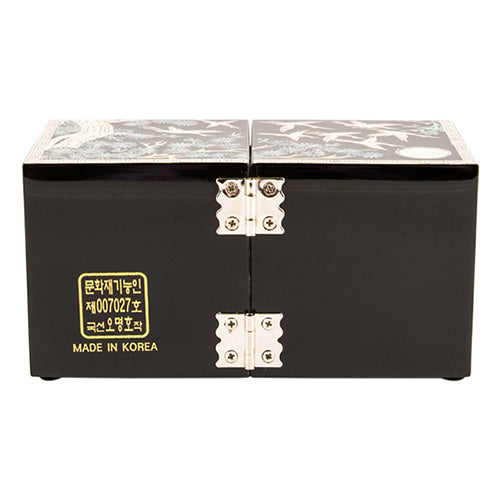 Crane & Pine Cloud Pattern Border Double Lidded Mother of Pearl Jewelry Box (Small, Glossy, Oh Myung - Ho)