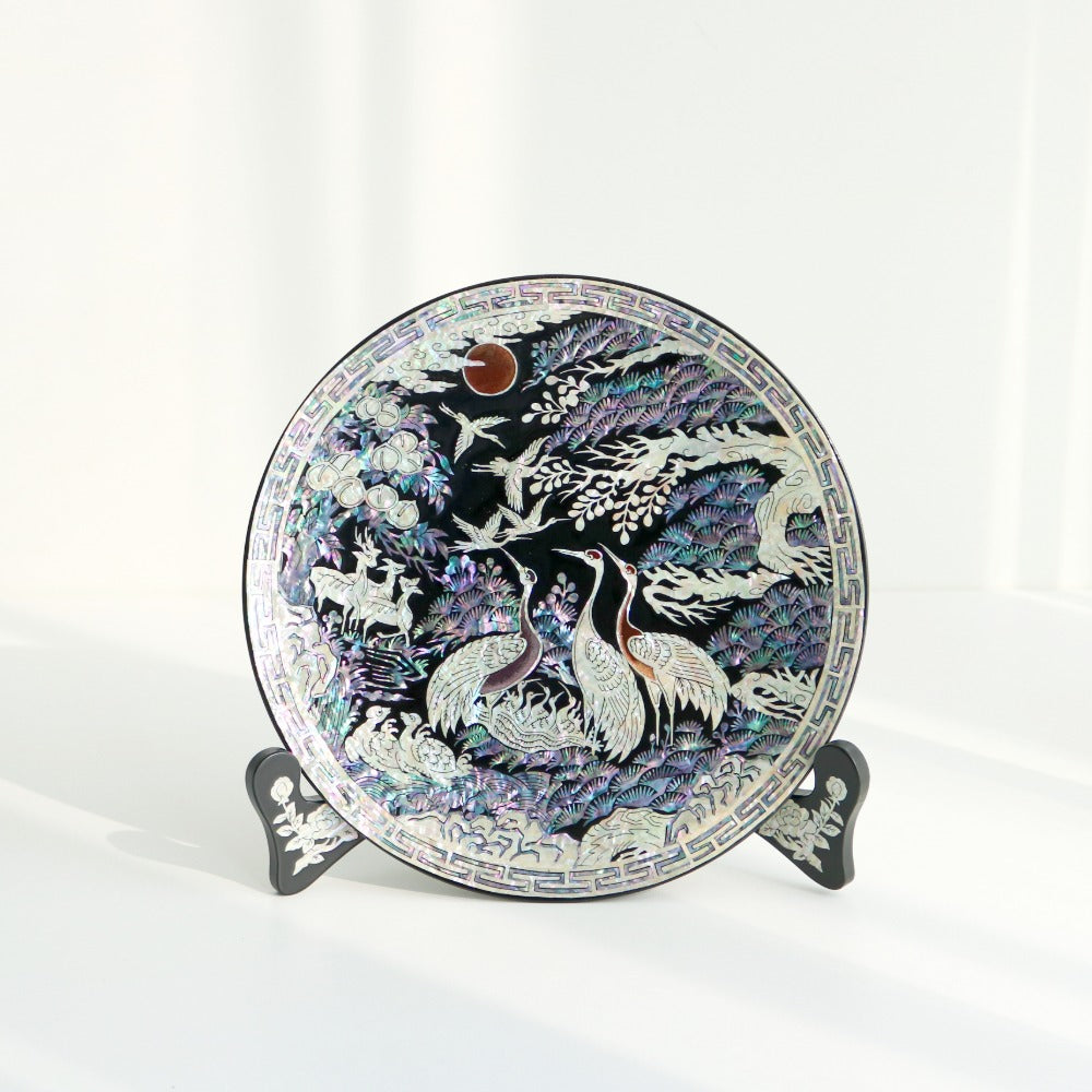 Najeonchilgi Ten Symbols of Longevity Ornament Dragon Mother of Pearl Tray (Medium) Black, 25 cm