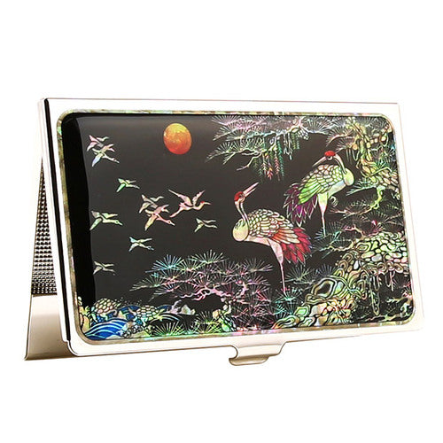 Mother of Pearl Business Card Case, Ballpoint Pen & 16GB USB Set, Pine & Crane