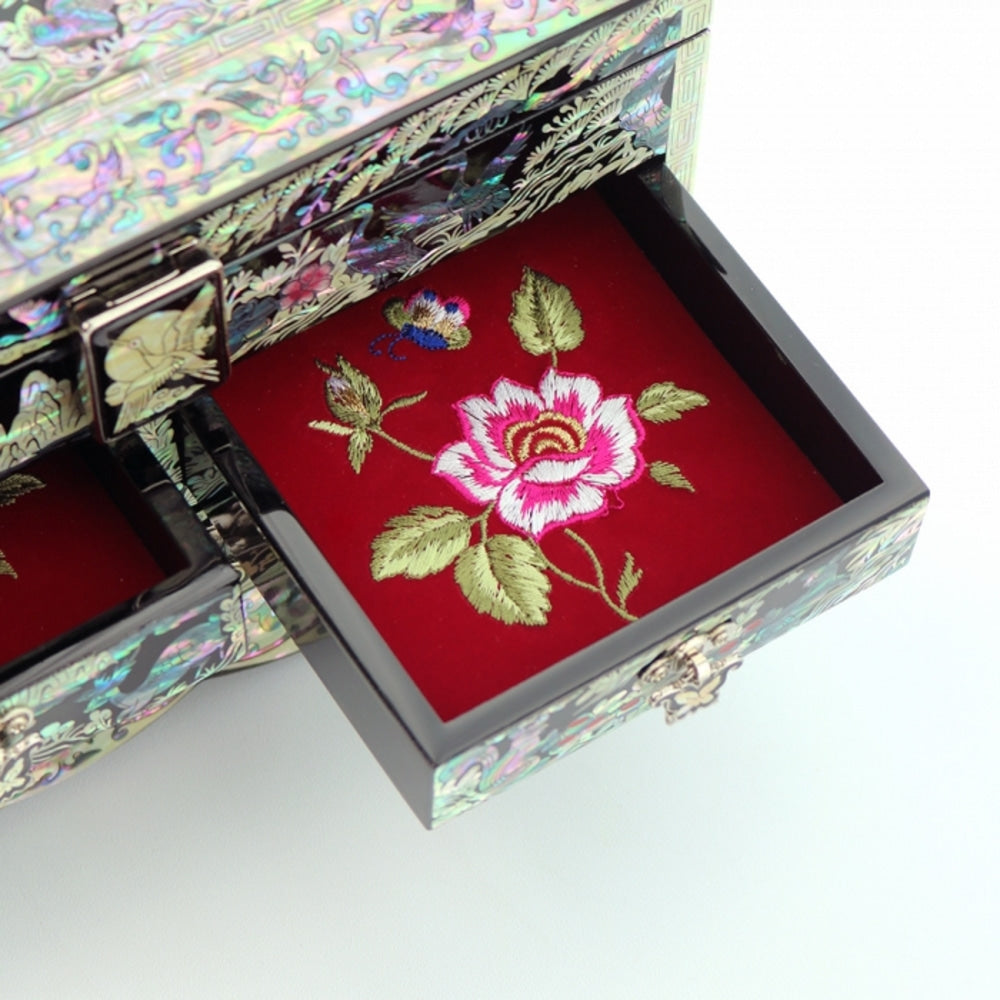 Najeonchilgi Pine & Crane Roof-Tile 3-Drawer Mother of Pearl Jewelry Box (Master Artisan Kim Young-man)