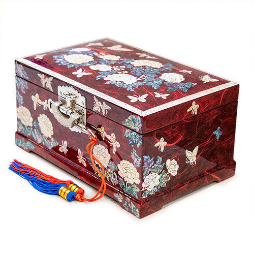 PeonyButterfly Hanji 2-Tier Mother of Pearl Jewelry Box (Red) - Oh Myung - Ho
