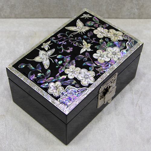 Joseon Mother of Pearl Straight Turtle Jewelry Box (1-Tier, Oh Myung - Ho) - Butterfly Motif