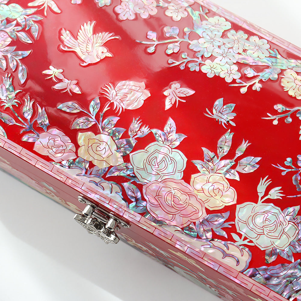 Najeonchilgi Painted Plum Blossom Rose 1-Tier Mother of Pearl Jewelry Box (23) Jewelry Box Yedan Wedding Gift Box