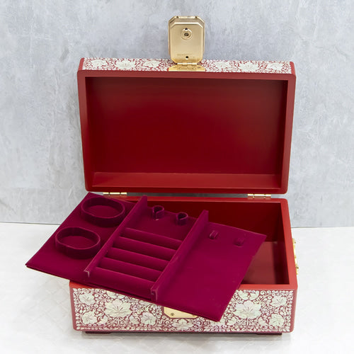 Crane & Pine 4-Tier Embroidered Drawer Roof Tile Jewelry Box (Black, Red) 大- by Kim Young-man