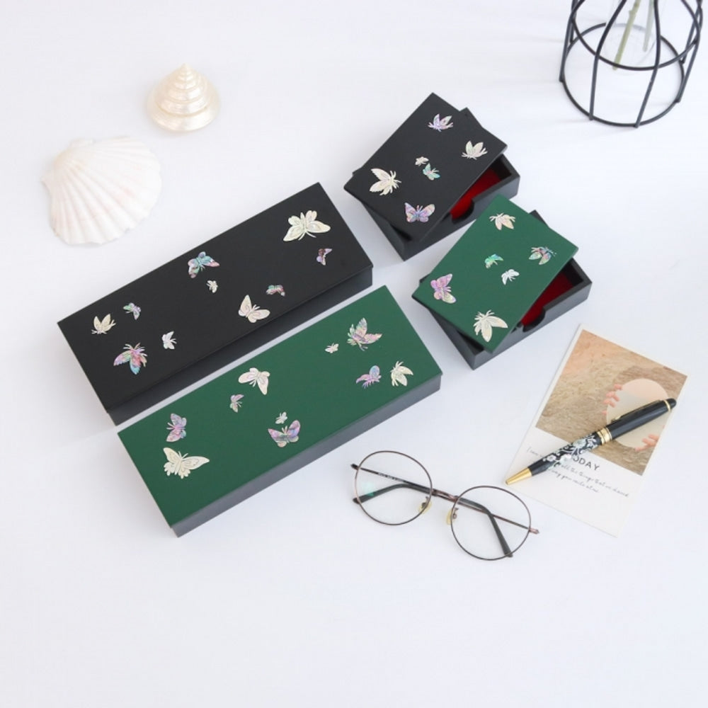 2-Piece Set: Najeonchilgi Butterfly Mother of Pearl Business Card Case Pen Case Set (Case Box)