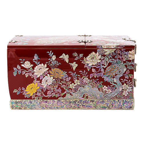 Peacock 2-TierDrawer VanityJewelry Box (Red) - by Kim Yong-gwan Large
