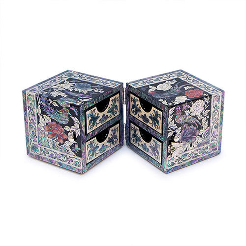 Gold Double Lidded Mother of Pearl Jewelry Box (Medium) - Oh Myung - Ho