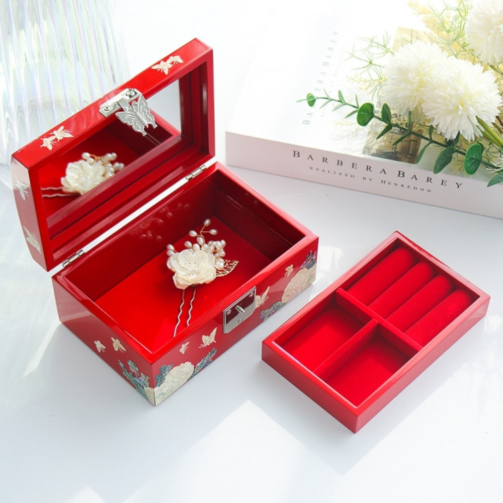 Najeonchilgi Peony & Butterfly Rounded Mother of Pearl Jewelry Box, 18 cm