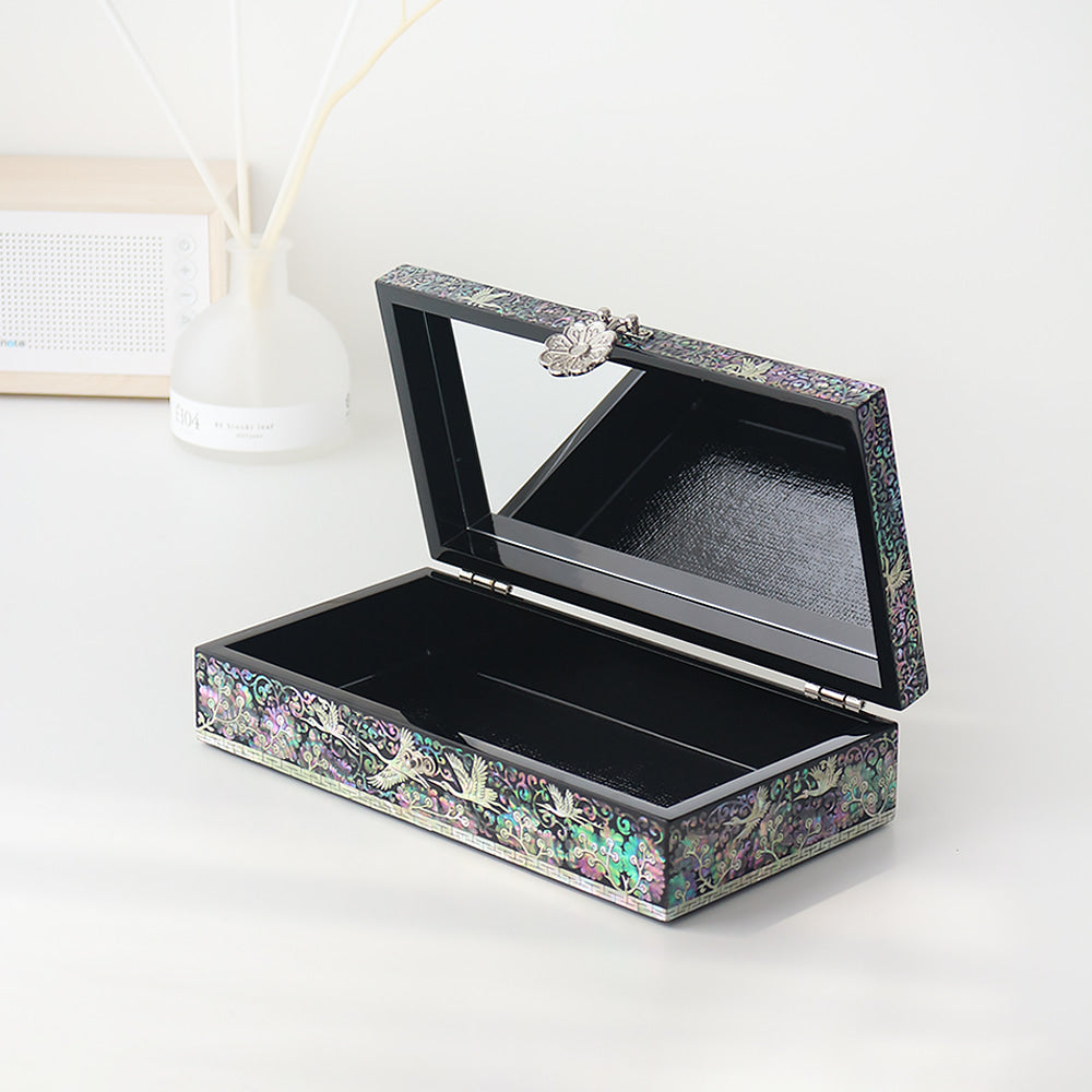 Najeonchilgi Crane Arabesque 1-Tier Mother of Pearl Jewelry Box Black, 23 cm (Master Artisan Jang Tae-bok)