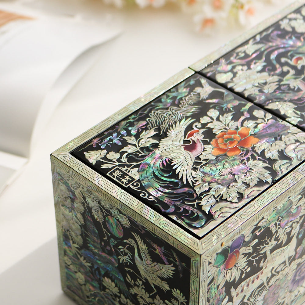 Masterpiece New Double-Lidded Golden Pheasant Large Mother of Pearl Jewelry Box