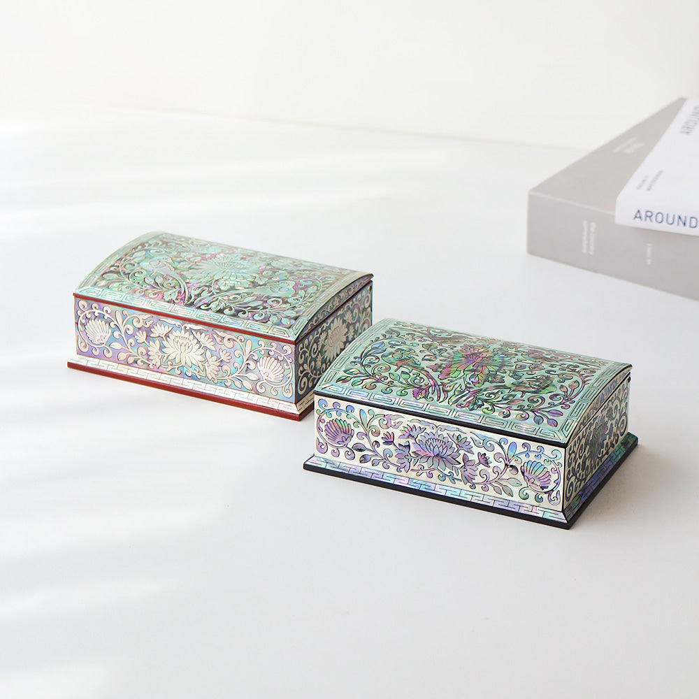 Najeonchilgi Joseon Style Flower Arabesque Auto-Open Mother of Pearl Business Card Case