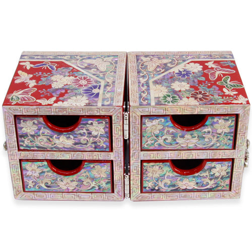OctagonalButterfly Double Lidded Jewelry Box (Medium, Red) - Oh Myung - Ho