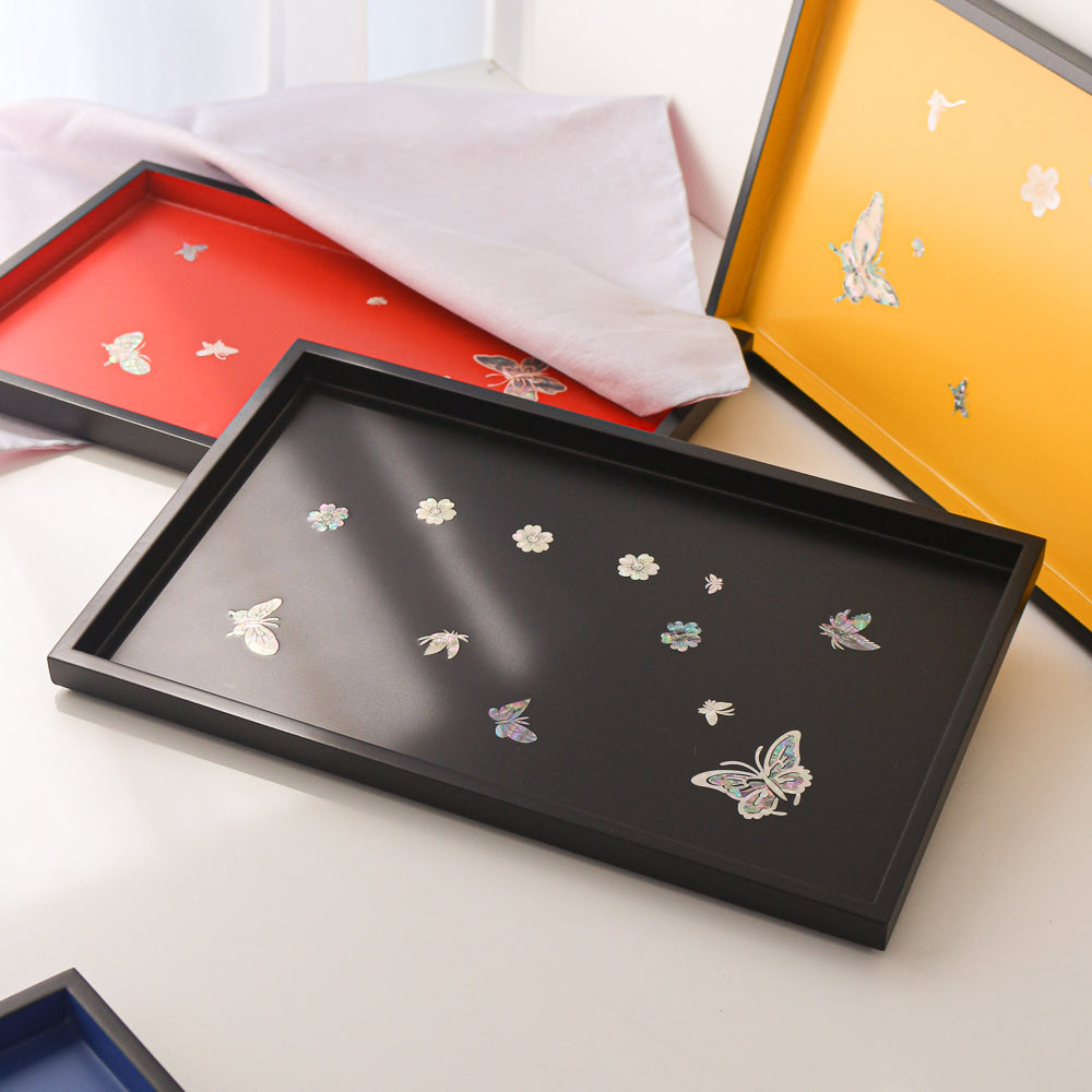 Color Mother of Pearl Butterfly Square Tray D