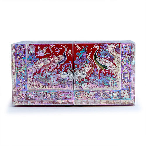 Crane & PineSquareBorderDouble LiddedJewelry Box - Small (Black, Red) Oh Myung - Ho