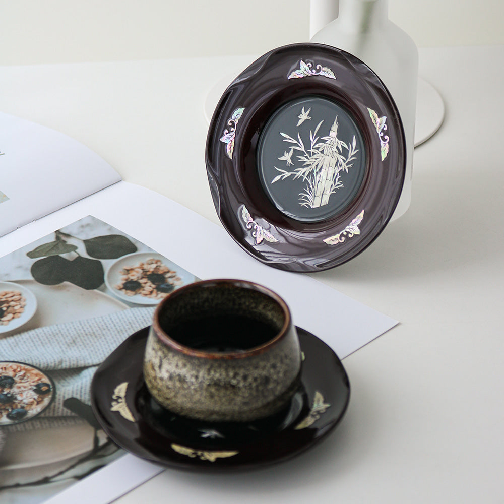 6-Piece Set: Najeonchilgi Arabesque Four Gentlemen Tea Coaster Set (Bamboo) Mother of Pearl Coaster Traditional Coaster (Master Artisan Lee Won-geun)