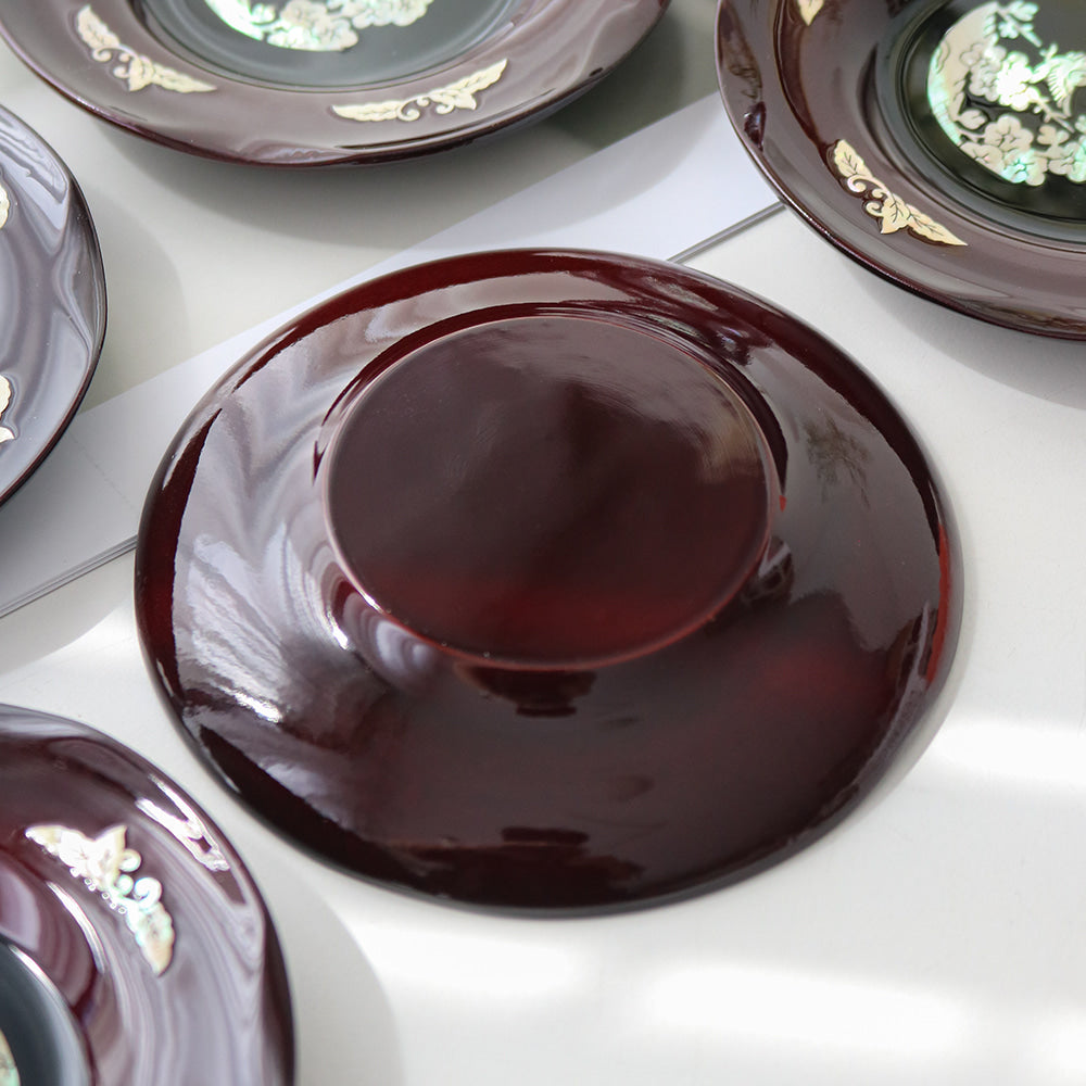 6-Piece Set: Najeonchilgi Arabesque Four Gentlemen Tea Coaster Set (Plum Blossom) Mother of Pearl Coaster Traditional Coaster (Master Artisan Lee Won-geun)
