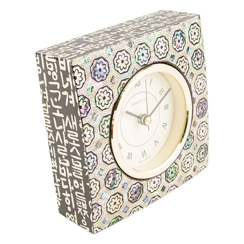 Najeon Chilgi Mother of Pearl Desk Clock — Traditional Korean Floral Pattern - DE0125