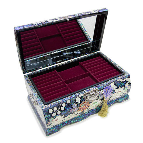Peony Blue Abalone 2-Tier Najeonchilgi Jewelry Box, Extra Large by Park In-ho