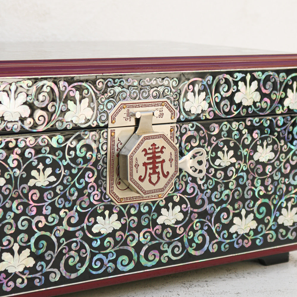 Najeonchilgi Crane Arabesque Subok Longevity & Fortune Ottchil Lacquer Mother of Pearl Jewelry Box, 40 cm
