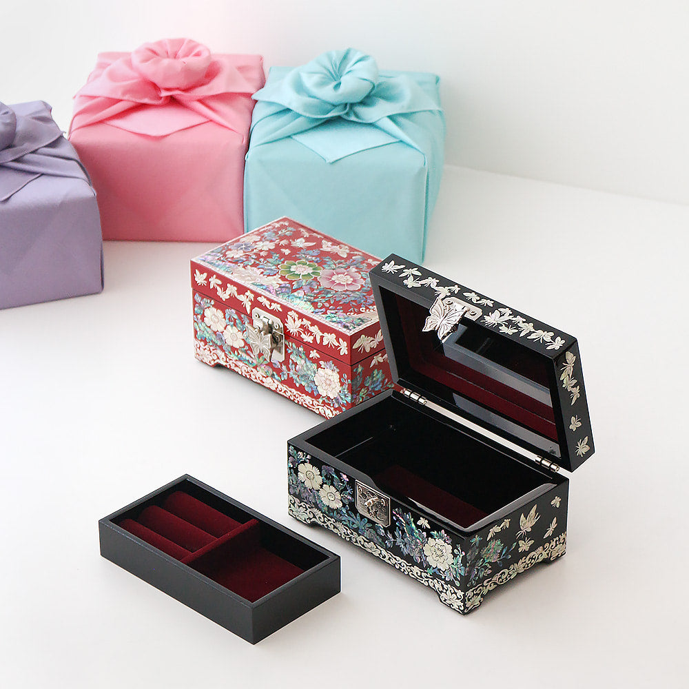 Premium Butterfly Flower Mini Mother of Pearl Jewelry Box Ring Box, 15 cm (Master Artisan Kim Young-man)
