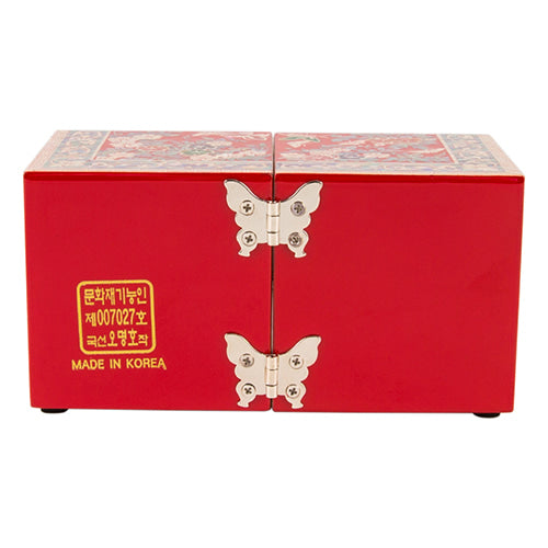 Square Flowers & Birds Double Lidded Mother of Pearl Jewelry Box (Small, Red)